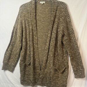 Earthbound Trading Co XL Open Front Cardigan Mustard Neutral Boho Sweater